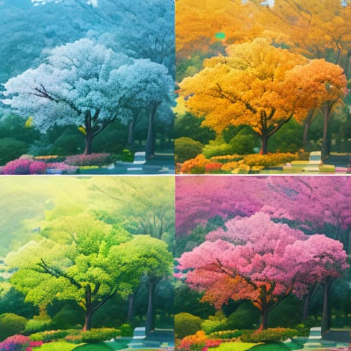  According to the four seasons, make four seasons color composition picture separately, request to have the representative object of each season, the picture is rich and diverse,