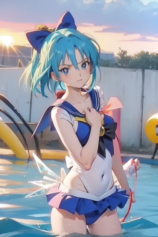  Cirno, one piece swimsuit, sailor moon style