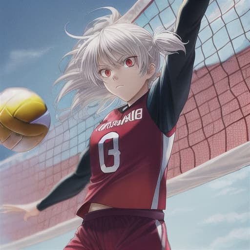  anime volleyball power red eyes  white hair