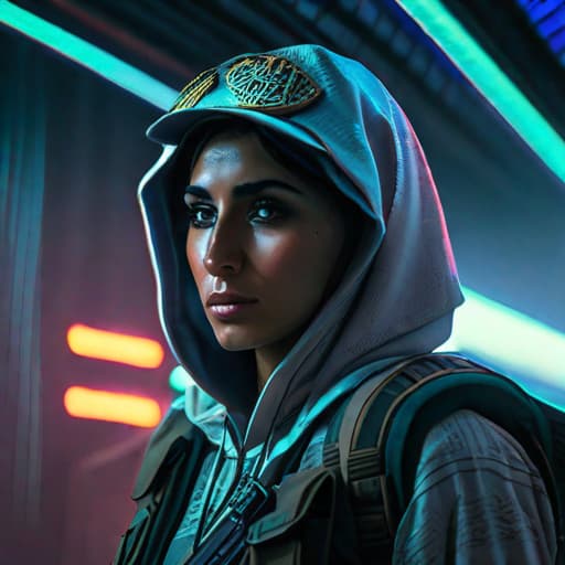  afghanistan in cyberpunk, cute, hyper detail, full HD hyperrealistic, full body, detailed clothing, highly detailed, cinematic lighting, stunningly beautiful, intricate, sharp focus, f/1. 8, 85mm, (centered image composition), (professionally color graded), ((bright soft diffused light)), volumetric fog, trending on instagram, trending on tumblr, HDR 4K, 8K