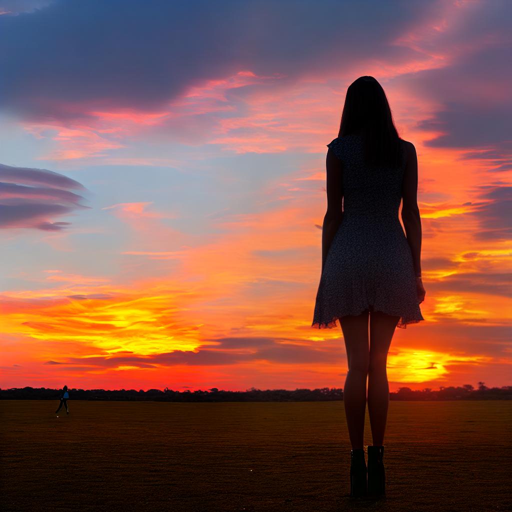  A girl standing in front of a sunset