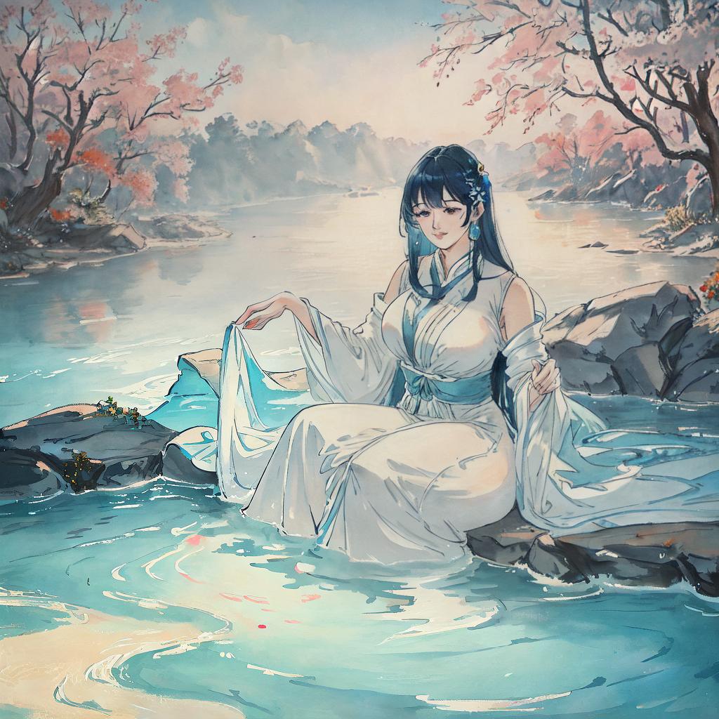  A masterpiece of an Eastern beauty swimming in a river, rendered in a realistic style with the best quality. The character, occupying a significant portion of the image, is portrayed in high detail and ultra-detailed 8k resolution. The scene features vibrant colors and warm lighting. hyperrealistic, full body, detailed clothing, highly detailed, cinematic lighting, stunningly beautiful, intricate, sharp focus, f/1. 8, 85mm, (centered image composition), (professionally color graded), ((bright soft diffused light)), volumetric fog, trending on instagram, trending on tumblr, HDR 4K, 8K