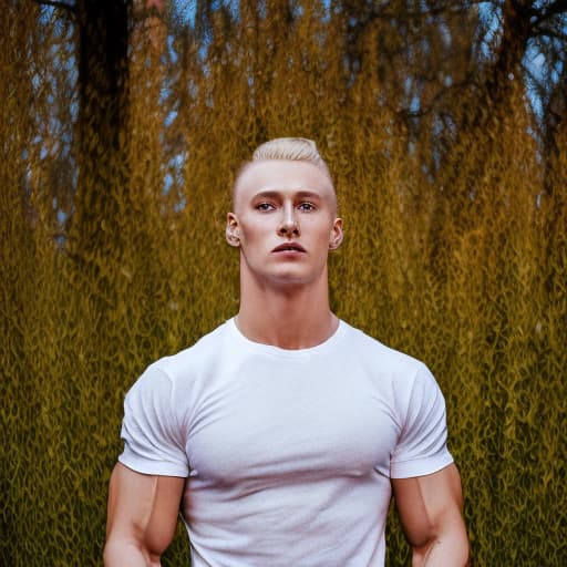 portrait+ style Russian queer fitness model blonde hunk dude face