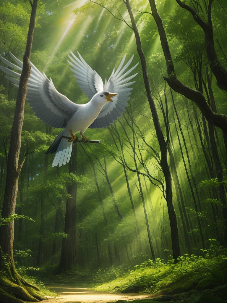  Forest, Takuboku bird (animals), forests, realistic, real hair, rich nature, sunbeams, masterpiece, best quality,8k,ultra detailed,high resolution,an extremely delicate and beautiful,hyper detail