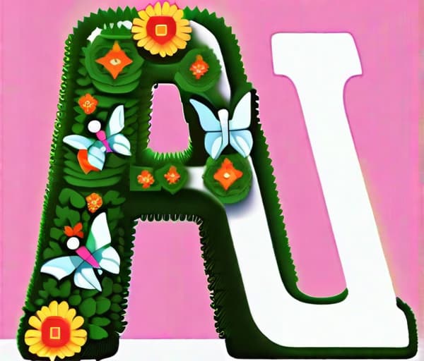  pixar style , a topiary in the style of a capital, (((one uppercase letter A))), with (((flowers and butterflies))), (((in a garden setting with trees and sky)))