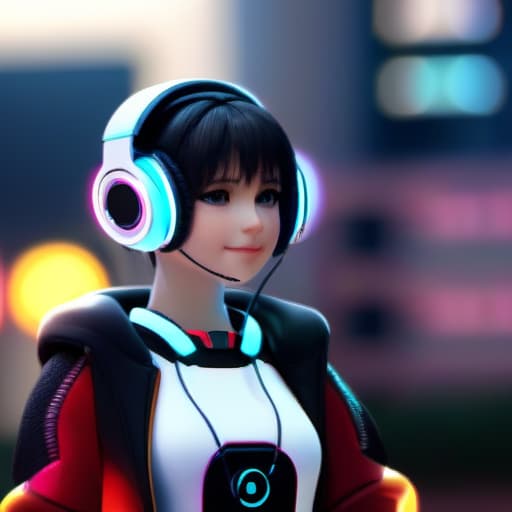  A Cute AI Chatbot with a Mic and Headphones, Portrait, HD, Gorgeous, 1080p, Cyberpunk, Futuristic World, Cyberpunk World, 12k, High-Quality, Extremely-Detailed, Blurred Background hyperrealistic, full body, detailed clothing, highly detailed, cinematic lighting, stunningly beautiful, intricate, sharp focus, f/1. 8, 85mm, (centered image composition), (professionally color graded), ((bright soft diffused light)), volumetric fog, trending on instagram, trending on tumblr, HDR 4K, 8K