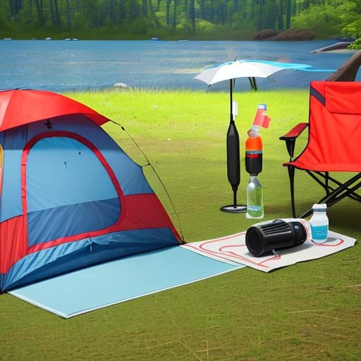  Camping activities reflect common summer items such as portable umbrellas, small fans, sunscreen sprays and portable water glasses.