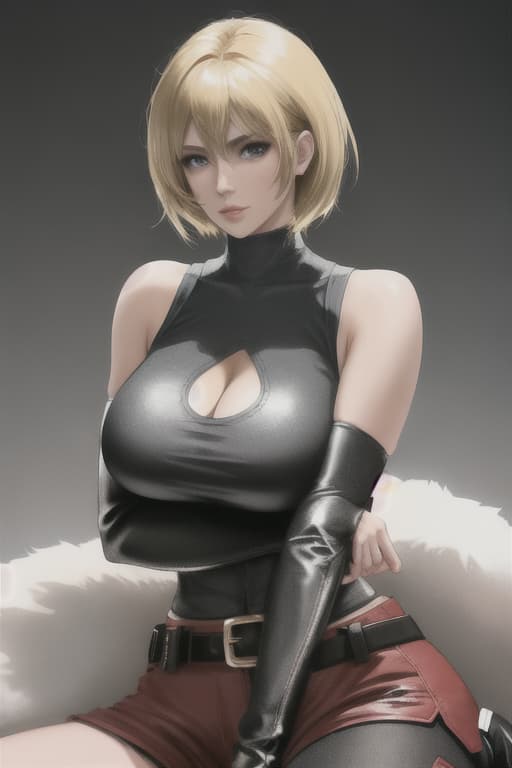  Hot pants, thigh tightening belt, with fur, tank top inner, boyish, big tits, short boots, brown skin, blonde short hair, one -legged nisso, legs, upper body, upper body hyperrealistic, full body, detailed clothing, highly detailed, cinematic lighting, stunningly beautiful, intricate, sharp focus, f/1. 8, 85mm, (centered image composition), (professionally color graded), ((bright soft diffused light)), volumetric fog, trending on instagram, trending on tumblr, HDR 4K, 8K