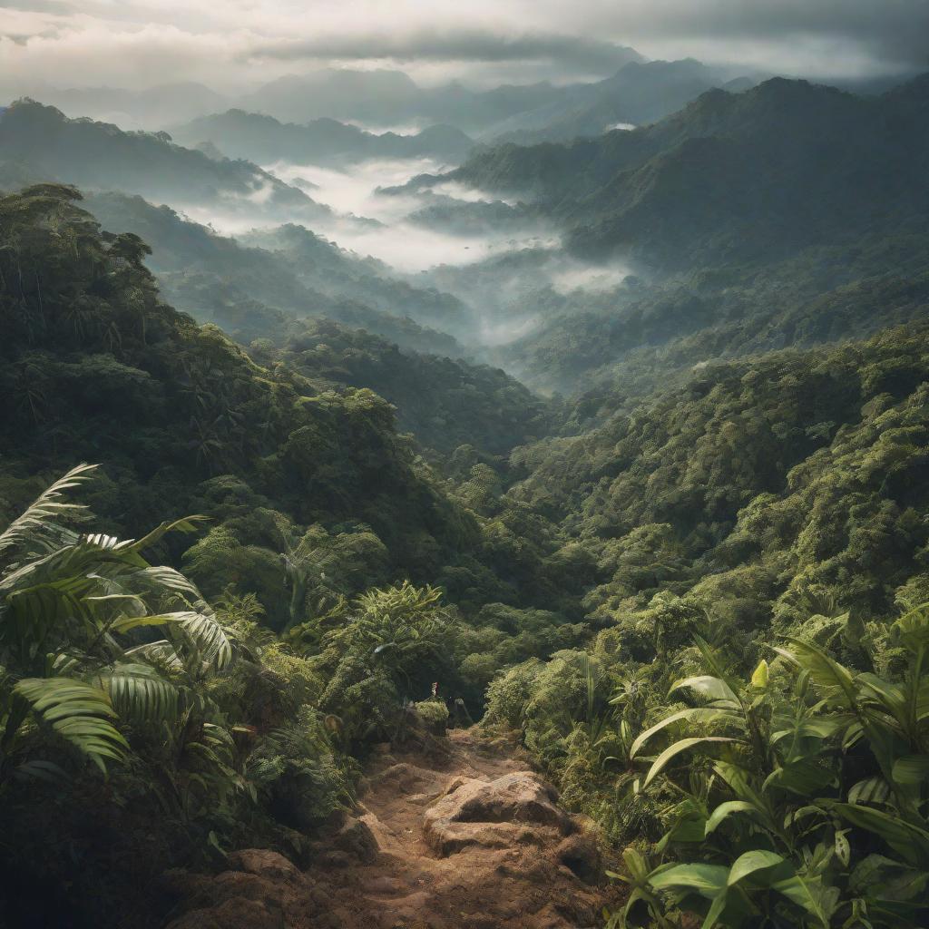  view from the mountain down yes jungle, cute, hyper detail, full HD hyperrealistic, full body, detailed clothing, highly detailed, cinematic lighting, stunningly beautiful, intricate, sharp focus, f/1. 8, 85mm, (centered image composition), (professionally color graded), ((bright soft diffused light)), volumetric fog, trending on instagram, trending on tumblr, HDR 4K, 8K