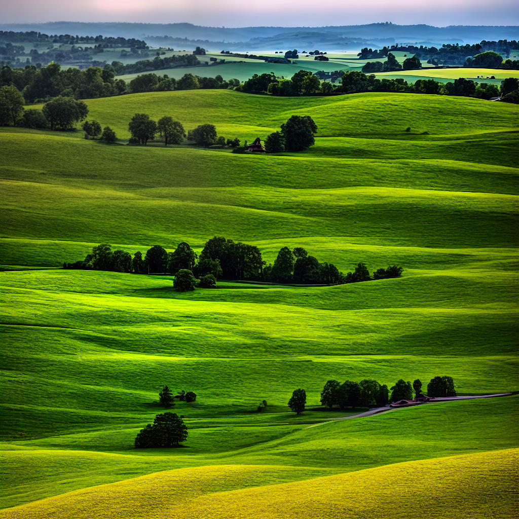  Rolling hills, rustic barns, and quiet fields hyperrealistic, full body, detailed clothing, highly detailed, cinematic lighting, stunningly beautiful, intricate, sharp focus, f/1.8, 85mm, (centered image composition), (professionally color graded), ((bright soft diffused light)), volumetric fog, trending on Instagram, trending on Tumblr, HDR 4K, 8K