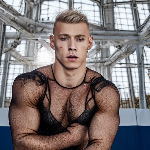 portrait+ style Russian queer gymnast blonde hunk dude face