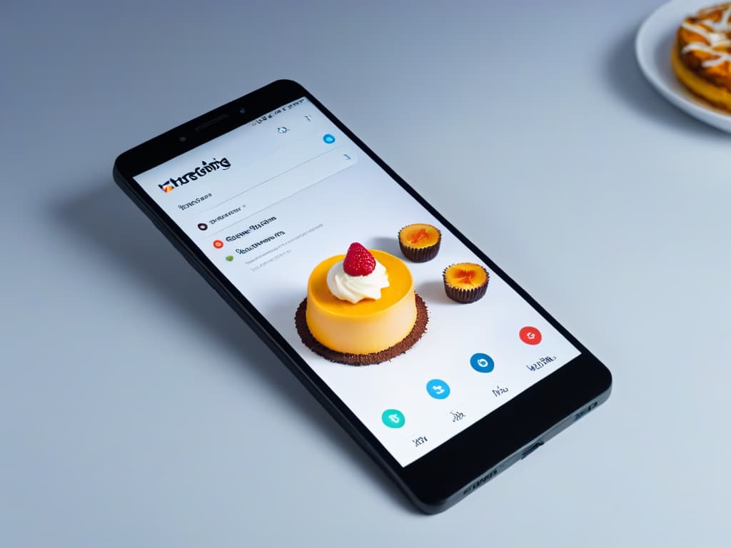  An ultradetailed image of a sleek, modern smartphone showcasing a vibrant, gamified dessert design app interface. The screen displays a visually captivating virtual kitchen environment with interactive tools for creating intricate and colorful desserts. The app features a userfriendly design, incorporating gamification elements like achievement badges and progress bars to engage and educate users in the art of dessert design. The overall aesthetic is clean, futuristic, and minimalist, emphasizing the seamless integration of technology and creativity in the world of pastry arts. hyperrealistic, full body, detailed clothing, highly detailed, cinematic lighting, stunningly beautiful, intricate, sharp focus, f/1. 8, 85mm, (centered image composition), (professionally color graded), ((bright soft diffused light)), volumetric fog, trending on instagram, trending on tumblr, HDR 4K, 8K