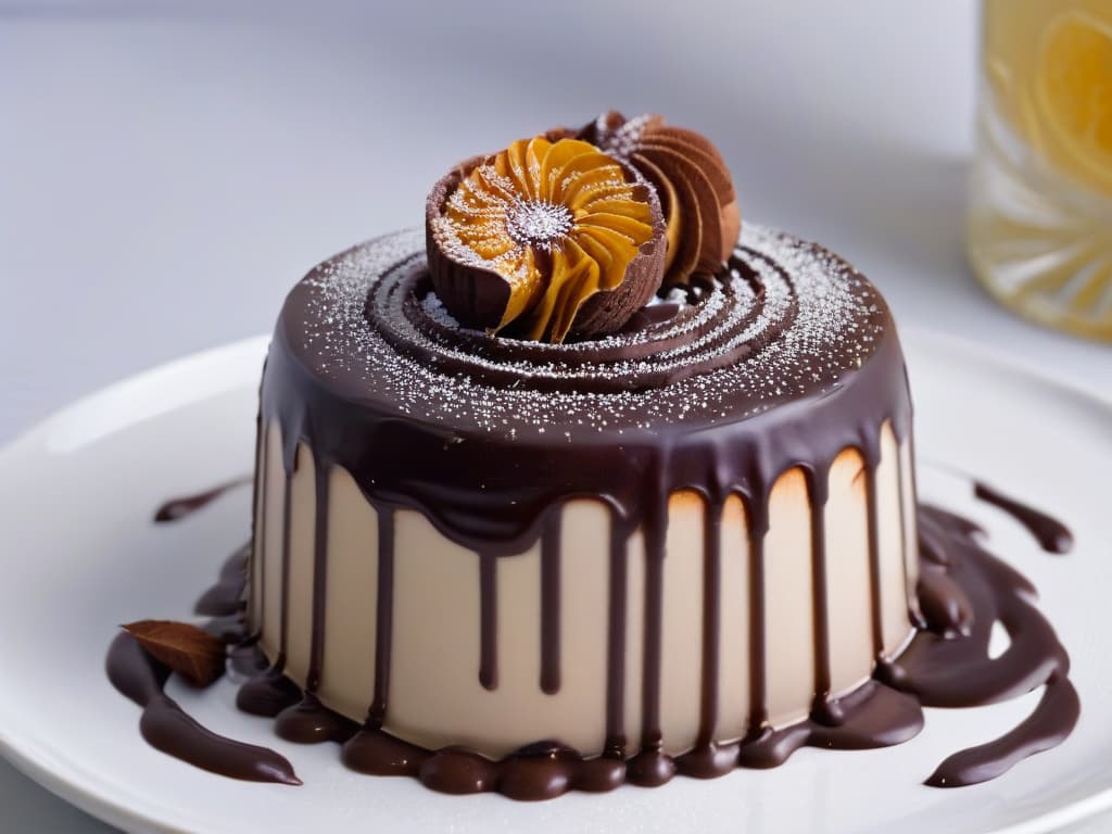  A closeup, ultradetailed image of a dark chocolate truffle being delicately coated with a shimmering molecular gastronomy chocolate glaze. The focus is on the intricate swirls and patterns created by the glaze as it cascades over the smooth surface of the truffle, highlighting the fusion of traditional and modern culinary techniques in the world of chocolate innovation. hyperrealistic, full body, detailed clothing, highly detailed, cinematic lighting, stunningly beautiful, intricate, sharp focus, f/1. 8, 85mm, (centered image composition), (professionally color graded), ((bright soft diffused light)), volumetric fog, trending on instagram, trending on tumblr, HDR 4K, 8K