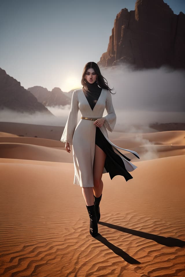  Car Drifting in the Desert hyperrealistic, full body, detailed clothing, highly detailed, cinematic lighting, stunningly beautiful, intricate, sharp focus, f/1. 8, 85mm, (centered image composition), (professionally color graded), ((bright soft diffused light)), volumetric fog, trending on instagram, trending on tumblr, HDR 4K, 8K