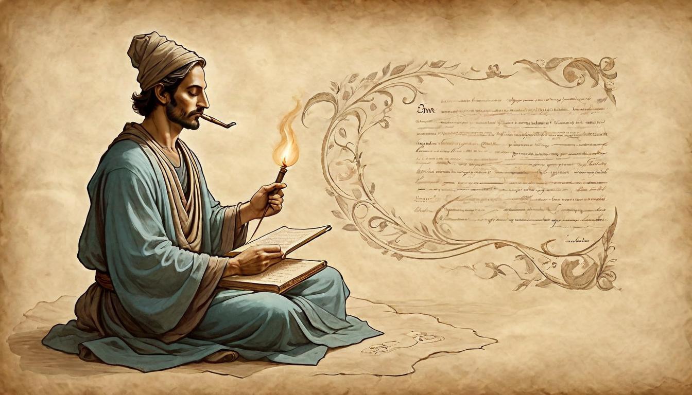  on parchment, surrealism+++, Person in a meditative pose, ancient scroll flowing with light in hand, serene environment, ethereal glow, tranquil, introspective(mysterious, provocative, symbolic,muted color)+++