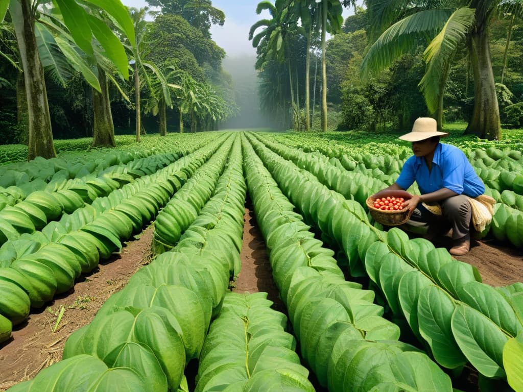  An ultradetailed image of a group of cacao farmers in a lush, sundappled plantation, carefully harvesting ripe cacao pods under the watchful eye of a Fair Trade representative. The vibrant colors of the pods contrast with the deep green of the surrounding foliage, while the farmers' focused expressions convey their dedication to sustainable and ethical practices. The scene captures the essence of Fair Trade chocolate production, highlighting the partnership between farmers and consumers in creating a more equitable world. hyperrealistic, full body, detailed clothing, highly detailed, cinematic lighting, stunningly beautiful, intricate, sharp focus, f/1. 8, 85mm, (centered image composition), (professionally color graded), ((bright soft diffused light)), volumetric fog, trending on instagram, trending on tumblr, HDR 4K, 8K