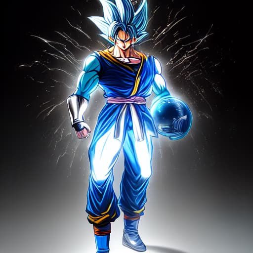  Goku ultra instinct hyperrealistic, full body, detailed clothing, highly detailed, cinematic lighting, stunningly beautiful, intricate, sharp focus, f/1. 8, 85mm, (centered image composition), (professionally color graded), ((bright soft diffused light)), volumetric fog, trending on instagram, trending on tumblr, HDR 4K, 8K