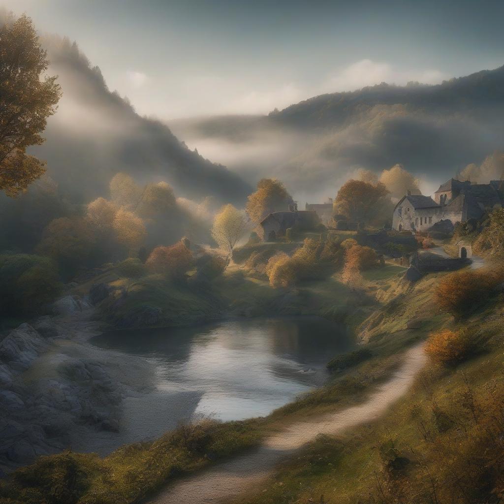  cinematic film still The era of the Middle Ages, a frame from a movie, a sunny summer day, a stone paved road, runs down a hill, mossy stones, people in medieval clothes walk along the road, against the background of a beautiful landscape with a lake, maximum detail, small details, detailed drawing of faces and clothes, correct anatomy, expansive dynamic poses . shallow depth of field, vignette, highly detailed, high budget, bokeh, cinemascope, moody, epic, gorgeous, film grain, grainy hyperrealistic, full body, detailed clothing, highly detailed, cinematic lighting, stunningly beautiful, intricate, sharp focus, f/1. 8, 85mm, (centered image composition), (professionally color graded), ((bright soft diffused light)), volumetric fog, trending on instagram, trending on tumblr, HDR 4K, 8K