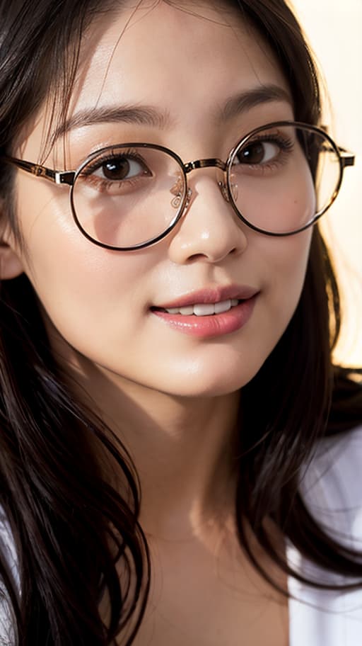  Best quality, masterpiece, ultra high res, (photorealistic:1.4), raw photo, (detail face:1.3), (realistic skin), deep shadow, dramatic lighting, cute, glasses, slender, lovely smile, adorable, charming, attractive, feminine, stylish, elegant, sophisticated, intelligent, chic, fashionable, trendy, smart, graceful, alluring, radiant, enchanting, deep shadow, dramatic lighting, portrait, portrait size, unedited, symmetrical balance