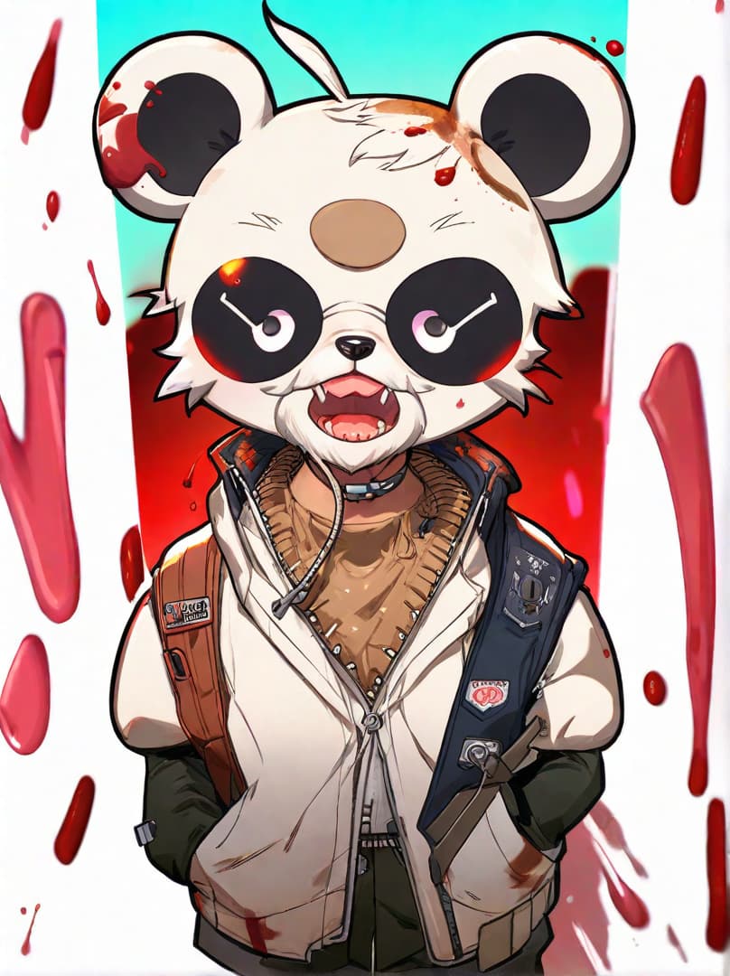  , a cute guilt robot bear, sticker, akira toriyama , white background,murder bear, bloody , dripping blood,bloody trump head on ground<lora:halloween-makeup:0.9380552704105101><lora:illustration-style:0.5895297976427594><lora:rionrtlora:0.28589246646300737><lora:margiela-ss24:0.35833211775159257> hyperrealistic, full body, detailed clothing, highly detailed, cinematic lighting, stunningly beautiful, intricate, sharp focus, f/1. 8, 85mm, (centered image composition), (professionally color graded), ((bright soft diffused light)), volumetric fog, trending on instagram, trending on tumblr, HDR 4K, 8K