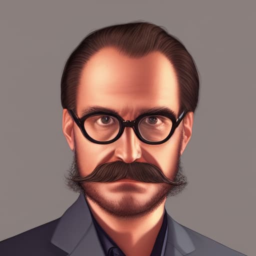  Portrait of Friedrich Nietzsche, middle aged white man, brown hair, slicked back hair, 19th century philosopher, very large bushy mustache, mustache covering entire mouth, extremely large mustache, outrageously large mustache, unruly mustache, receding hairline, small oval rim eyeglasses, vintage small oval glasses, small oval wireframe glasses, very small oval eyeglasses, elipse shape glasses, airbrush art style, masterpiece, tiny frame glasses hyperrealistic, full body, detailed clothing, highly detailed, cinematic lighting, stunningly beautiful, intricate, sharp focus, f/1. 8, 85mm, (centered image composition), (professionally color graded), ((bright soft diffused light)), volumetric fog, trending on instagram, trending on tumblr, HDR 4K, 8K