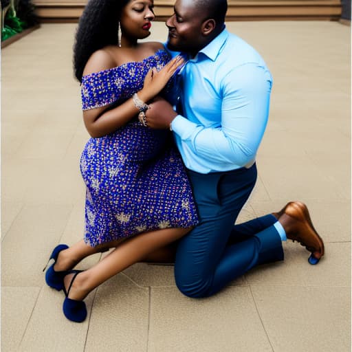  Very Tall light skinned man kneeling on one knee to propose with blue diamond ring to fat size beautiful dark skinned lady with big eyes it’s the man kneeling