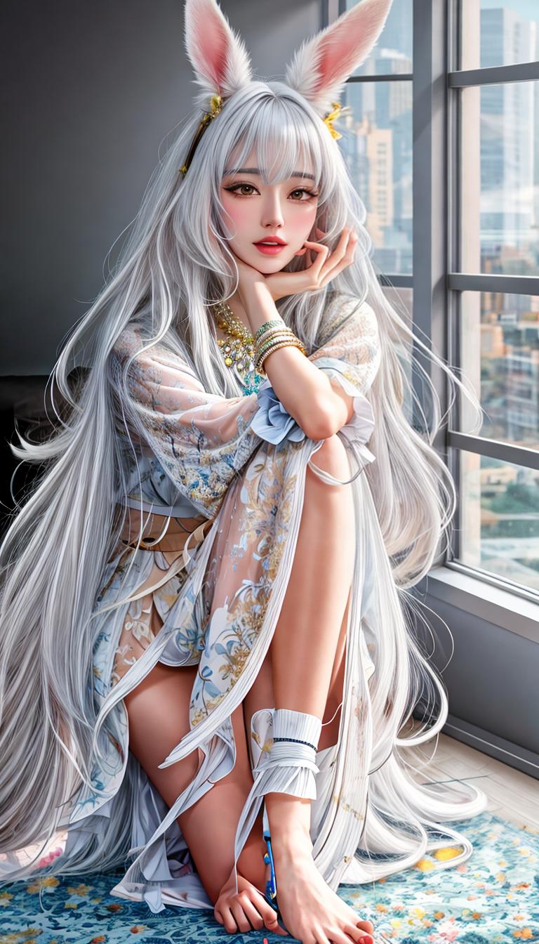   ,best quality,best quality,official art,extremely detailed CG unity 8k wallpaper,long hair,absurdly long hair,adorable ,vampire,masterpiece, white hair,hime cut,parted bangs,drill hair,messy hair, hair,blush,yellow eyes,nose blush,drooling,heavy breathing,saliva trail,drunk,,Sukumizu, legwear,rabbit ears,pointy ears,A old  hyperrealistic, full body, detailed clothing, highly detailed, cinematic lighting, stunningly beautiful, intricate, sharp focus, f/1. 8, 85mm, (centered image composition), (professionally color graded), ((bright soft diffused light)), volumetric fog, trending on instagram, trending on tumblr, HDR 4K, 8K