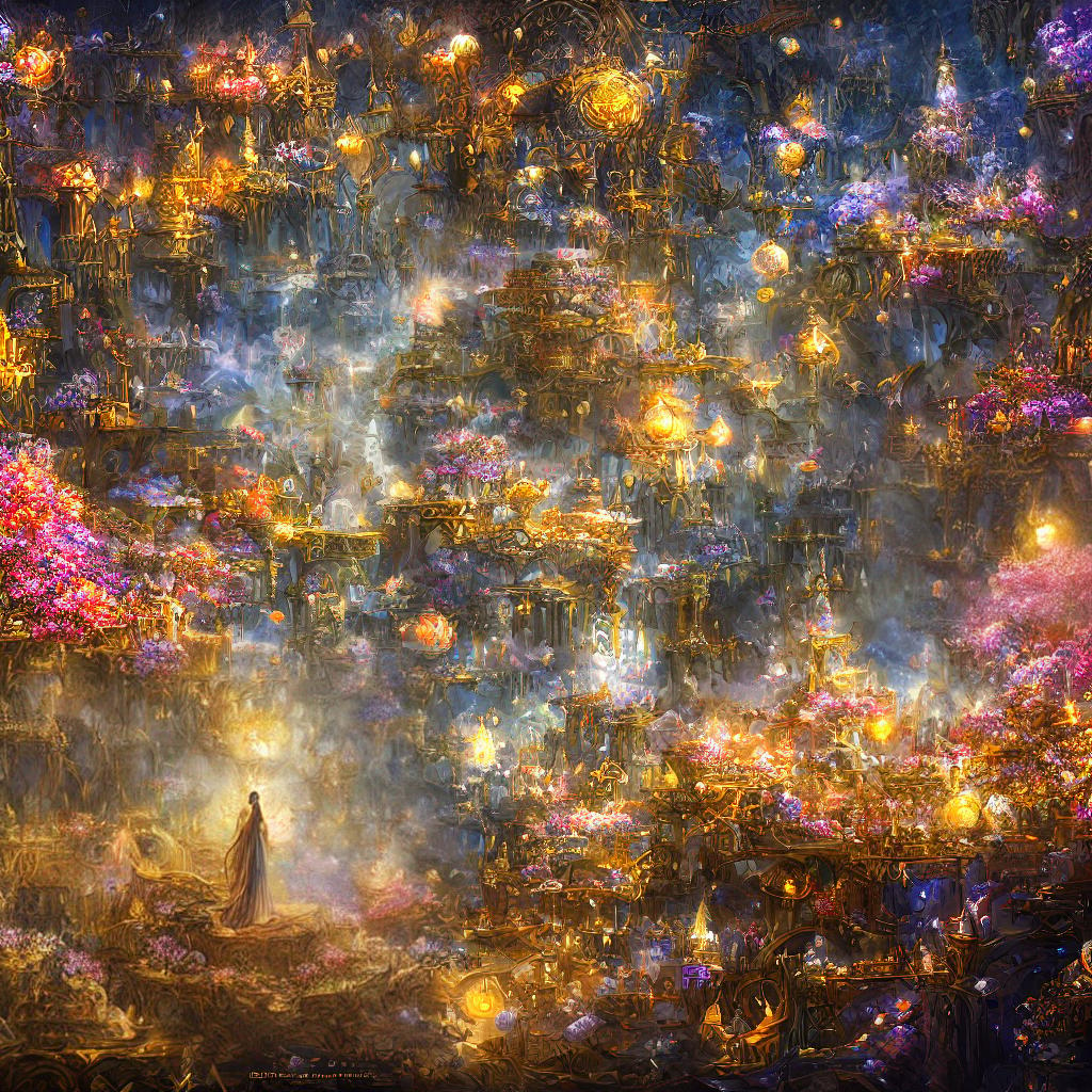  A stunning photo in the style of Josephine Wall, depicting a surreal and mystical scene. In the foreground, a serene female figure is standing on a floating platform adorned with intricate patterns and surrounded by ethereal flowers. The background reveals a dreamy landscape with floating islands and celestial bodies. The overall ambiance of the photo is enchanting, inviting the viewer to believe that everything may not be as it appears., photo hyperrealistic, full body, detailed clothing, highly detailed, cinematic lighting, stunningly beautiful, intricate, sharp focus, f/1. 8, 85mm, (centered image composition), (professionally color graded), ((bright soft diffused light)), volumetric fog, trending on instagram, trending on tumblr, HDR 4K, 8K