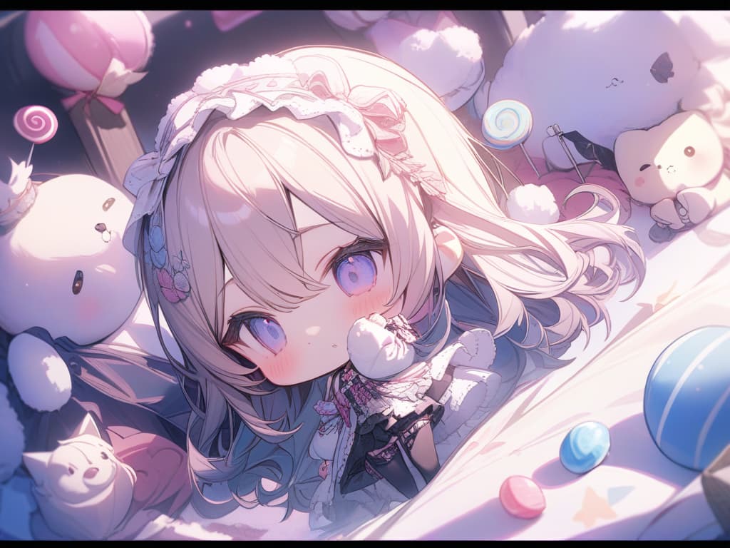  Lolita clothes, chibi characters, fluffy, pink, candy, masterpiece, best quality,8k,ultra detailed,high resolution,an extremely delicate and beautiful,hyper detail