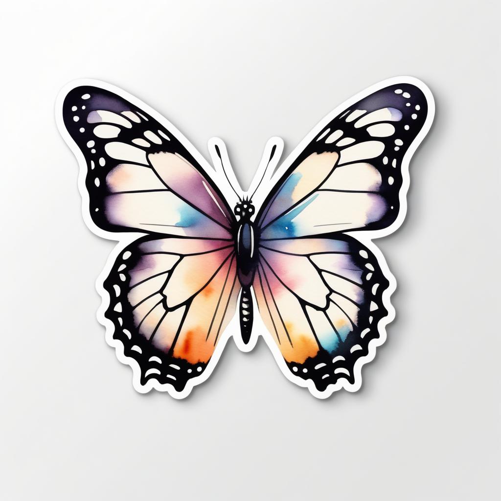  Custom sticker design on an isolated white background decorated by watercolor butterfly