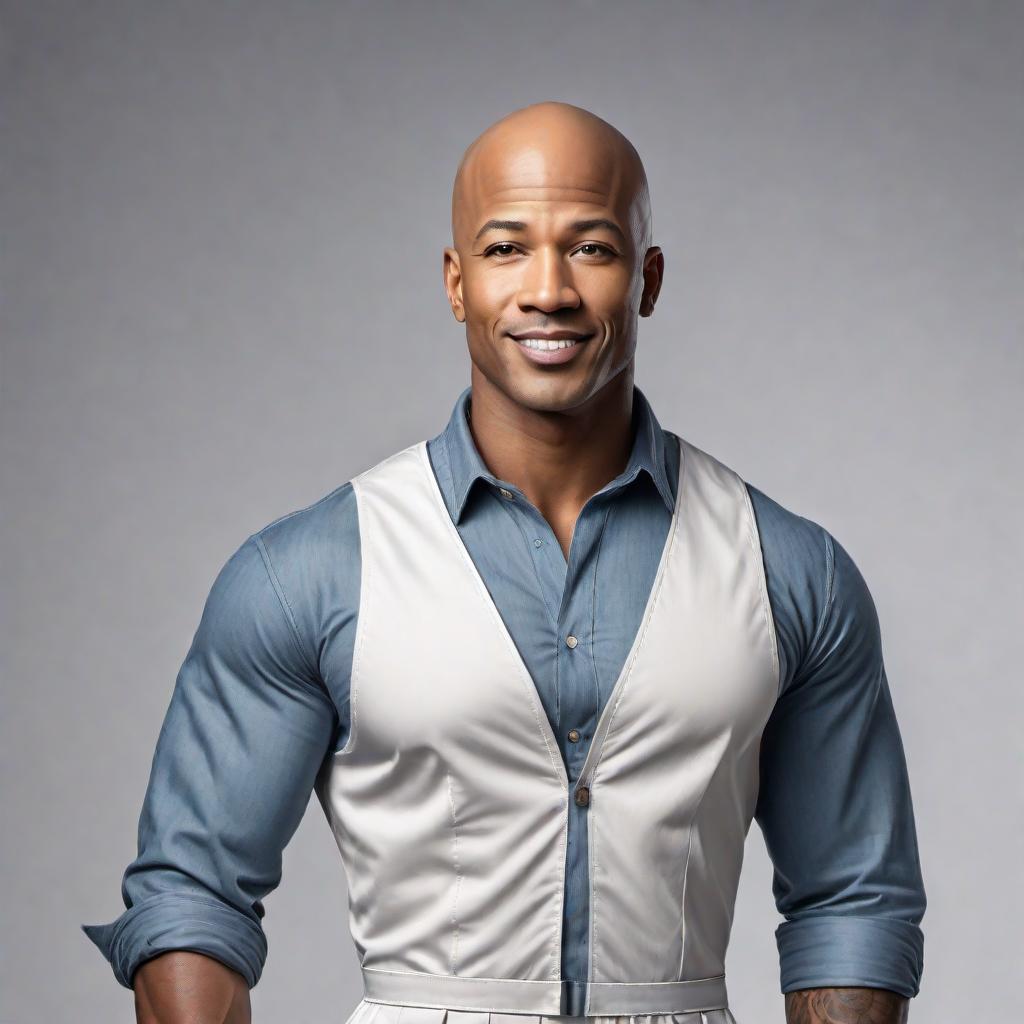  Transform the image of an African American male with a bald head, resembling Mr. Clean, into a true cartoon style. The character should be a professional painter in a full work uniform with painter's overalls, holding a paintbrush. Emphasize exaggerated features, bold lines, and vibrant colors to enhance the cartoon appearance. Use a simple, minimalistic background. hyperrealistic, full body, detailed clothing, highly detailed, cinematic lighting, stunningly beautiful, intricate, sharp focus, f/1. 8, 85mm, (centered image composition), (professionally color graded), ((bright soft diffused light)), volumetric fog, trending on instagram, trending on tumblr, HDR 4K, 8K