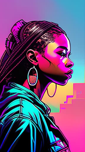 nvinkpunk nvinkpunk snthwve style nvinkpunk, African American girl bubble gum , high quality, highly detailed, intricate, sharp focus, (centered image composition), digital painting, concept art, smooth, illustration, 4K, 8K