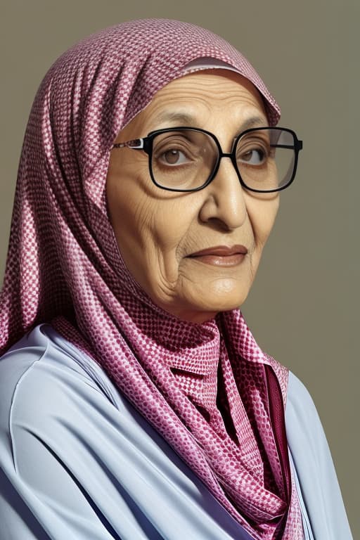  An Arabian grandmother from gulf countries wearing hijab and glasses