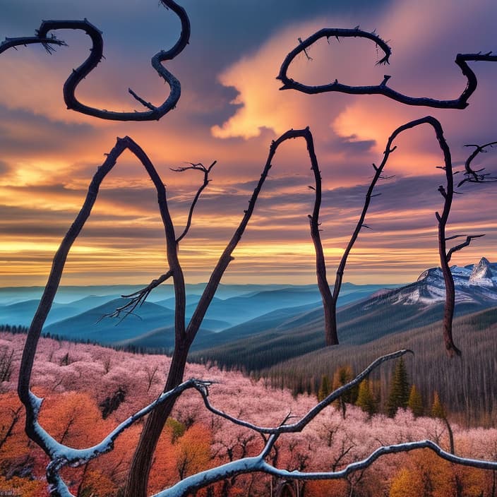  mountains,clouds,ethereal mn colors, ancient trees,