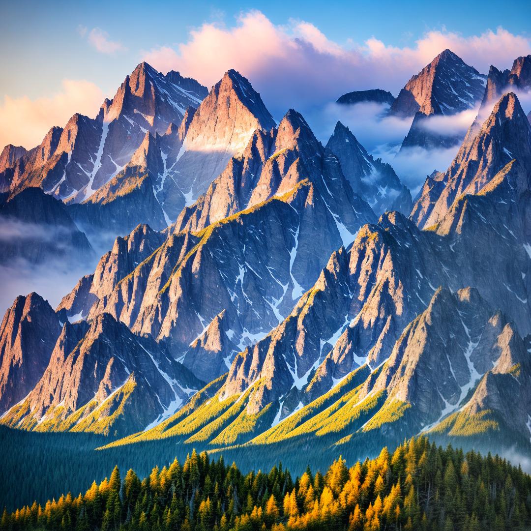  An Impressionist style illustration of a mountain with a broad aspect ratio. hyperrealistic, full body, detailed clothing, highly detailed, cinematic lighting, stunningly beautiful, intricate, sharp focus, f/1. 8, 85mm, (centered image composition), (professionally color graded), ((bright soft diffused light)), volumetric fog, trending on instagram, trending on tumblr, HDR 4K, 8K