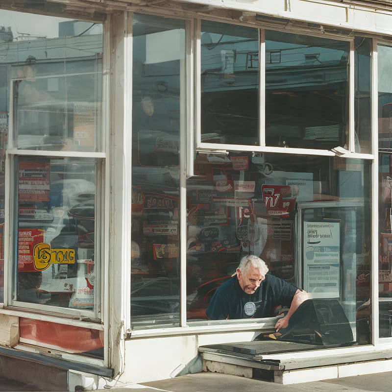 analog style changing windows in a vehicle repair shop