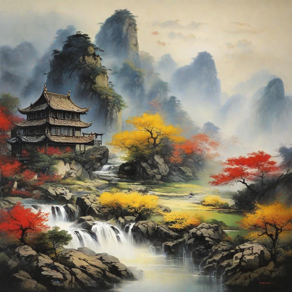  masterpiece, best quality,Chinese landscape ink painting