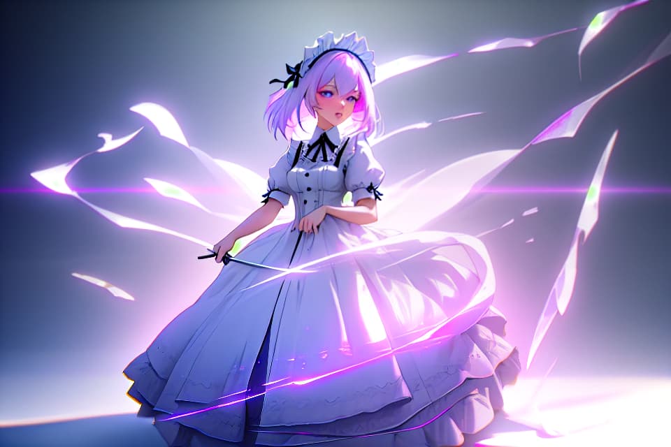  White hair, purple hair, my eyes are pastel pink, cute, dress, maid clothes hyperrealistic, full body, detailed clothing, highly detailed, cinematic lighting, stunningly beautiful, intricate, sharp focus, f/1. 8, 85mm, (centered image composition), (professionally color graded), ((bright soft diffused light)), volumetric fog, trending on instagram, trending on tumblr, HDR 4K, 8K