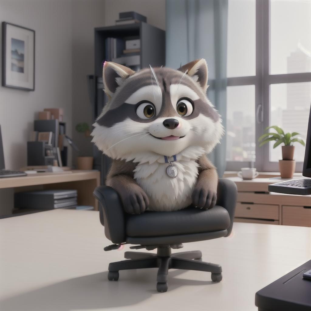  raccoon sitting in gaming chair front a computer on desktop, ((semi anthropomorphic)),(full body), tail, belly, sitting, fat, (chubby), (((white background))), solo, desktop, gaming chair, side view,  [[[clothes]]] hyperrealistic, full body, detailed clothing, highly detailed, cinematic lighting, stunningly beautiful, intricate, sharp focus, f/1. 8, 85mm, (centered image composition), (professionally color graded), ((bright soft diffused light)), volumetric fog, trending on instagram, trending on tumblr, HDR 4K, 8K