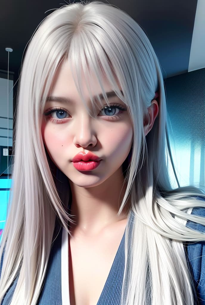  woman, shaky hair, white hair, blue eyes, anime, Japanese, student, pouting ADVERTISING PHOTO,high quality, good proportion, masterpiece , The image is captured with an 8k camera