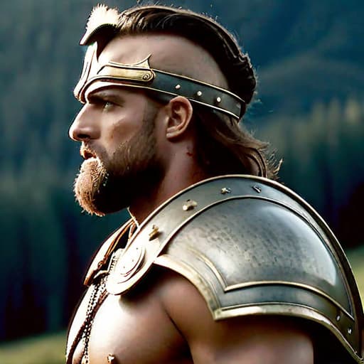  Side View of a Roman Warrior wearing a shield on his back,Overgrown,mystic,ethereal,darkness,muscular,spartan,more impressive beard,extreme detailed and ornamented armor,black armor,gold ornament, atmospheric haze,Film grain,cinematic film still,shallow depth of field,highly detailed,high budget,cinemascope,moody,epic,OverallDetail,2000s vintage RAW photo,photorealistic,candid camera,color graded cinematic,eye catchlights,atmospheric lighting,imperfections,natural,shallow dof,dynamic angle,full body,<lora:RMSDXL Darkness Cinema:0.8>,<lora:RMSDXL Enhance:0.8>,, high resolution,extreme detail hyperrealistic, full body, detailed clothing, highly detailed, cinematic lighting, stunningly beautiful, intricate, sharp focus, f/1. 8, 85mm, (centered image composition), (professionally color graded), ((bright soft diffused light)), volumetric fog, trending on instagram, trending on tumblr, HDR 4K, 8K