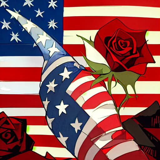  American flag and rose flower