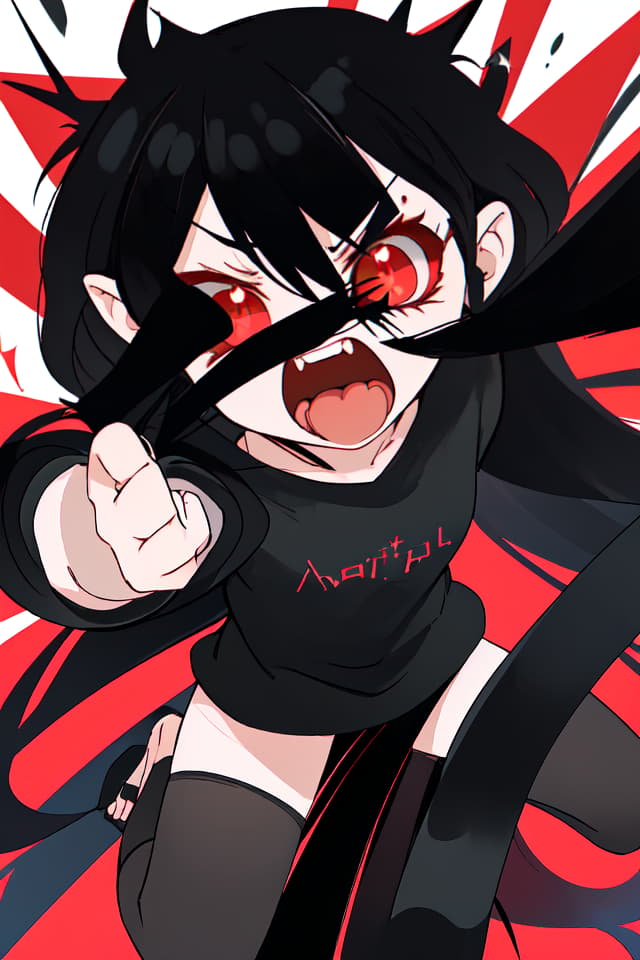  Black hair long hair character's small devil shouting