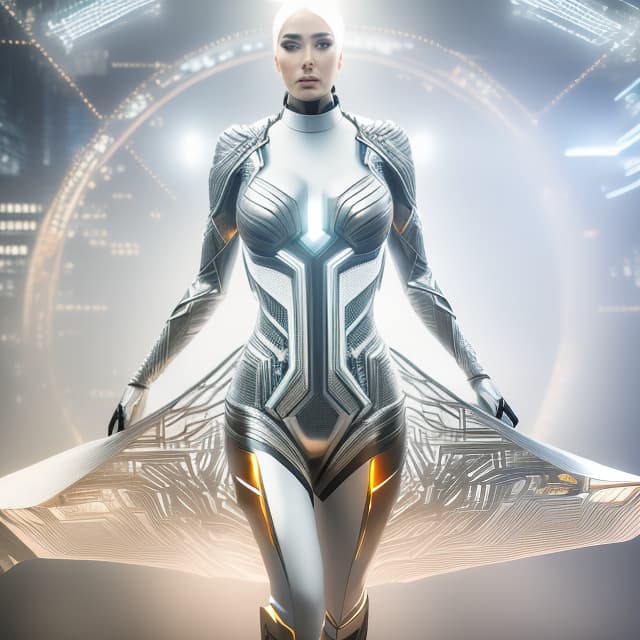  make a banner for crypto project with futuristic look based on ai  hyperrealistic, full body, detailed clothing, highly detailed, cinematic lighting, stunningly beautiful, intricate, sharp focus, f/1. 8, 85mm, (centered image composition), (professionally color graded), ((bright soft diffused light)), volumetric fog, trending on instagram, trending on tumblr, HDR 4K, 8K