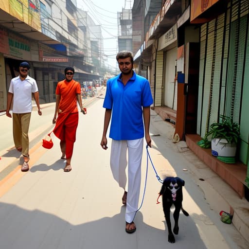  Indian guy walking with his Dog jerry In Mumbai