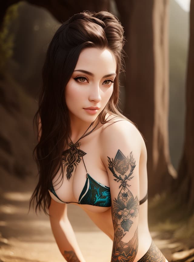  (real person), tattoos, best quality, high resolution, highly detailed, detailed background, perfect lighting, lens flare, fantasy, nature, 1girl,(mountain:1.2), detailed face, perfect face, detailed face, beautiful eyes, pretty face, (bright skin:1.3), clothes, lookbook model, openwork and, real face, real body, realism, big, big