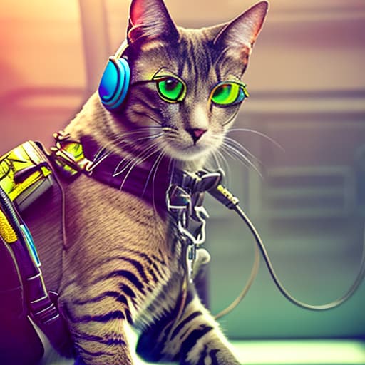 nvinkpunk Realistic image of a cat wearing headphones and reading glasses while riding a bus. hyperrealistic, full body, detailed clothing, highly detailed, cinematic lighting, stunningly beautiful, intricate, sharp focus, f/1. 8, 85mm, (centered image composition), (professionally color graded), ((bright soft diffused light)), volumetric fog, trending on instagram, trending on tumblr, HDR 4K, 8K