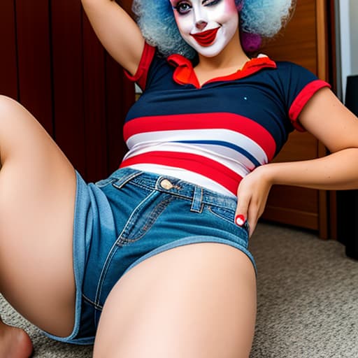  lady clown in jeans shorts being sexualy retained