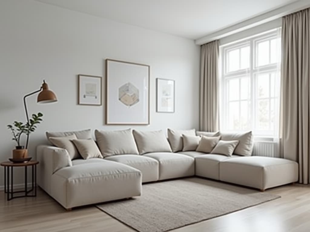  this unedited 8k photograph captures a stunningly beautiful, hyperrealistic scene set in a living room designed in scandinavian style, characterized by simplicity, functionality, clean lines, and a warm, inviting atmosphere with dense furnishings. the image is a masterpiece of photorealism, showcasing intricate details and professionally color graded with bright, soft, diffused light. the highly detailed, raw image remains true to the original frame, presenting a gathering space for relaxation and entertainment in a visually appealing and intricate manner.