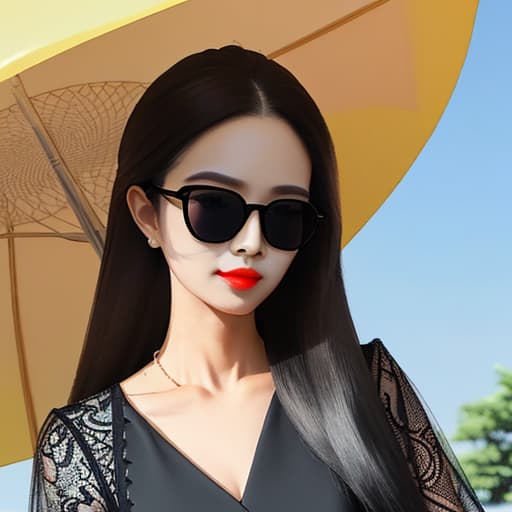  Professional wear black silk wearing glasses royal sister summer sun afternoon,